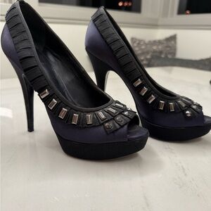 Tory Burch Black and Dark Navy/Purple Heels